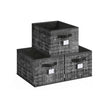 Collapsible Storage Boxes – Fabric – Ink Black – Set of 3 with Handles and Label Holders