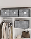 Collapsible Storage Boxes – Fabric – Cattail Grey – Set of 3 with Handles and Label Holders