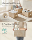 Collapsible Storage Boxes Set of 3 – Fabric – Sand Beige – Wardrobe Organisers with Handles and Label Holders