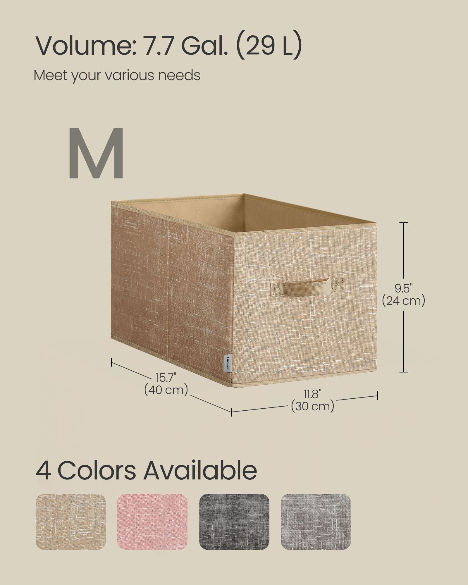 Collapsible Storage Boxes Set of 3 – Fabric – Sand Beige – Wardrobe Organisers with Handles and Label Holders