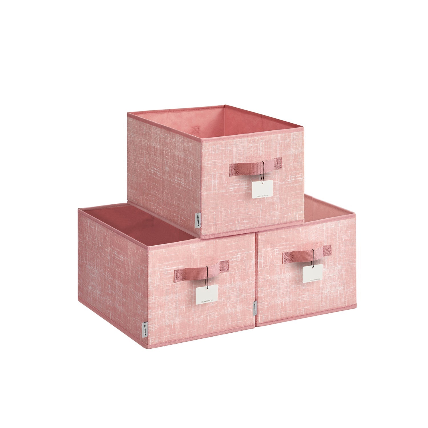 Collapsible Storage Boxes Set of 3 – Fabric – Jelly Pink – Wardrobe Organisers with Handles and Label Holders