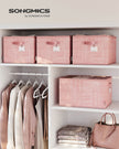 Collapsible Storage Boxes Set of 3 – Fabric – Jelly Pink – Wardrobe Organisers with Handles and Label Holders