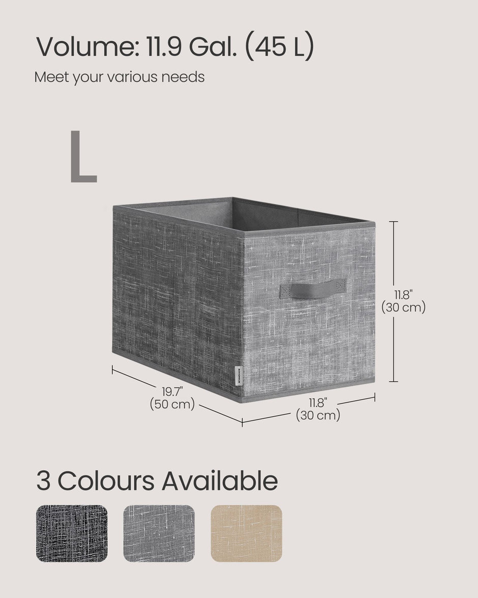 Collapsible Storage Boxes Set of 3 – Fabric – Cattail Grey – Versatile Wardrobe Organisers with Handles and Label Holders