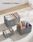 Collapsible Storage Boxes Set of 3 – Fabric – Cattail Grey – Versatile Wardrobe Organisers with Handles and Label Holders