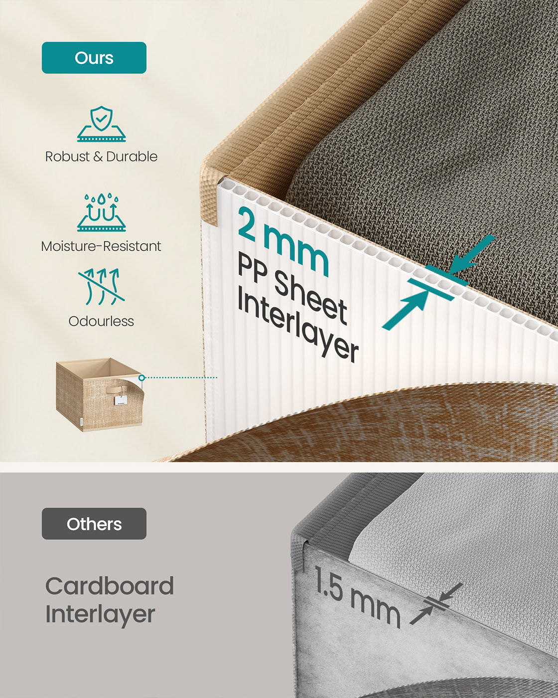 Collapsible Storage Boxes – Fabric – Sand Beige – Set of 3 with Handles and Label Holders
