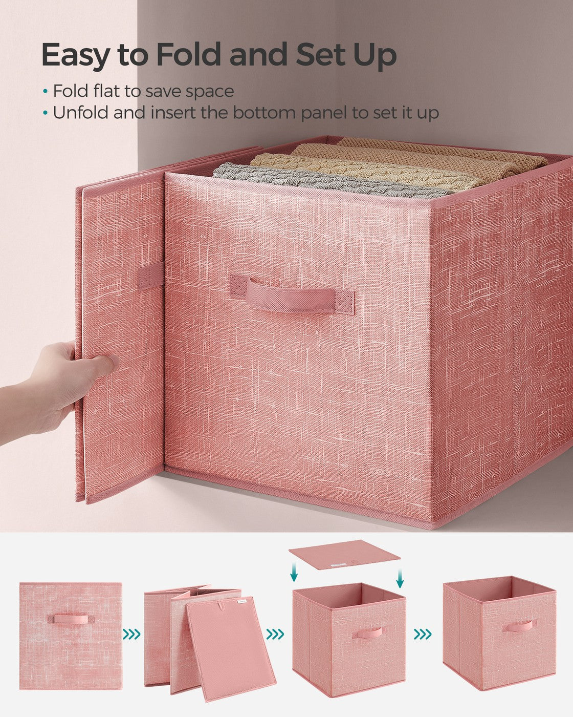 Storage Cubes – Non-Woven Fabric – Jelly Pink – Set of 8 with Double Handles, Foldable