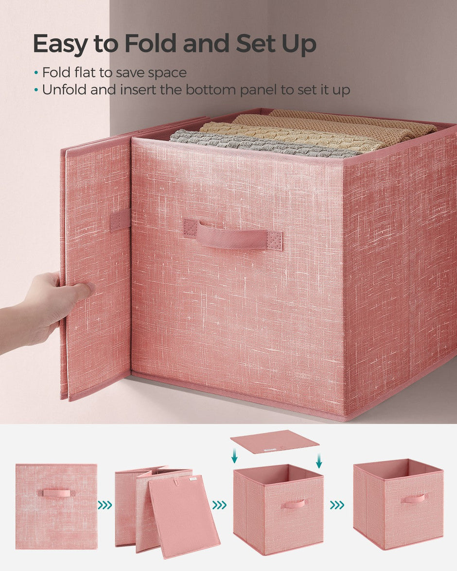 Storage Cubes – Non-Woven Fabric – Jelly Pink – Set of 8 with Double Handles, Foldable