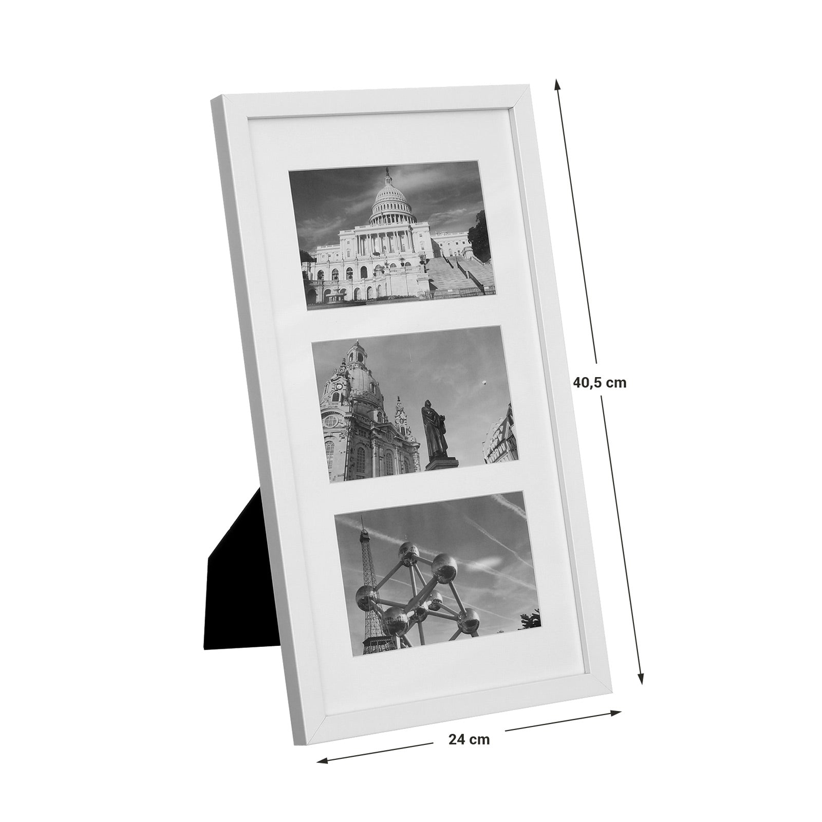 Triple Picture Frame – MDF with Glass Front – White – Wall Mounted or Table Top Display for Three 10 x 15 cm Photos