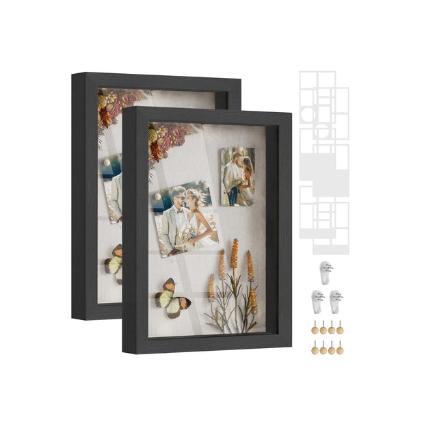 A4 Collage Picture Frame – Wood – Black – Includes 6 Mats and Shadow Box with Push Pins