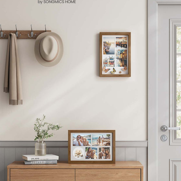 A4 Collage Picture Frame – Wood – Black – Includes 6 Mats and Shadow Box with Push Pins