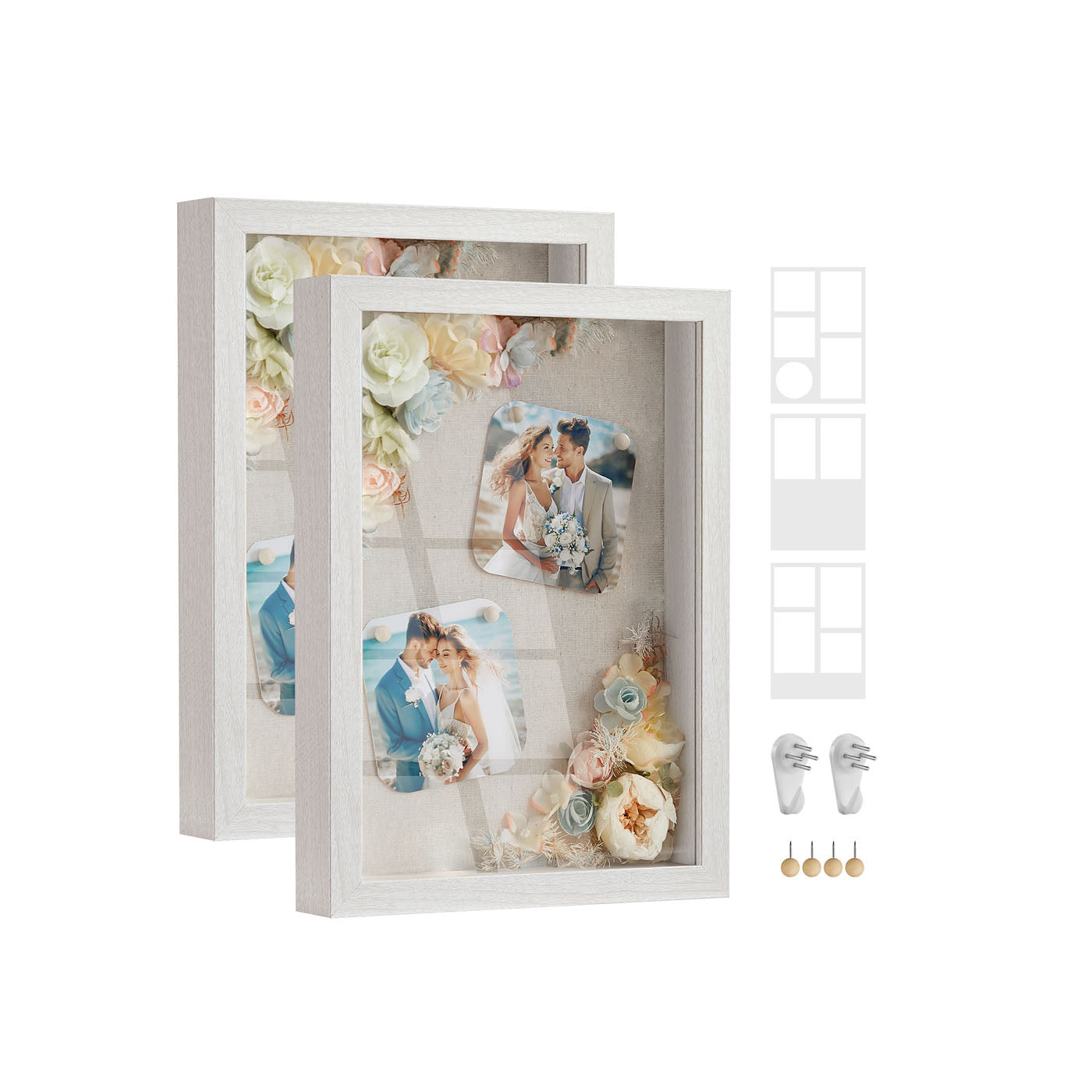 Set of 2 A4 Picture Frames – Wood – Black – Includes 6 Mats and 4 Push Pins