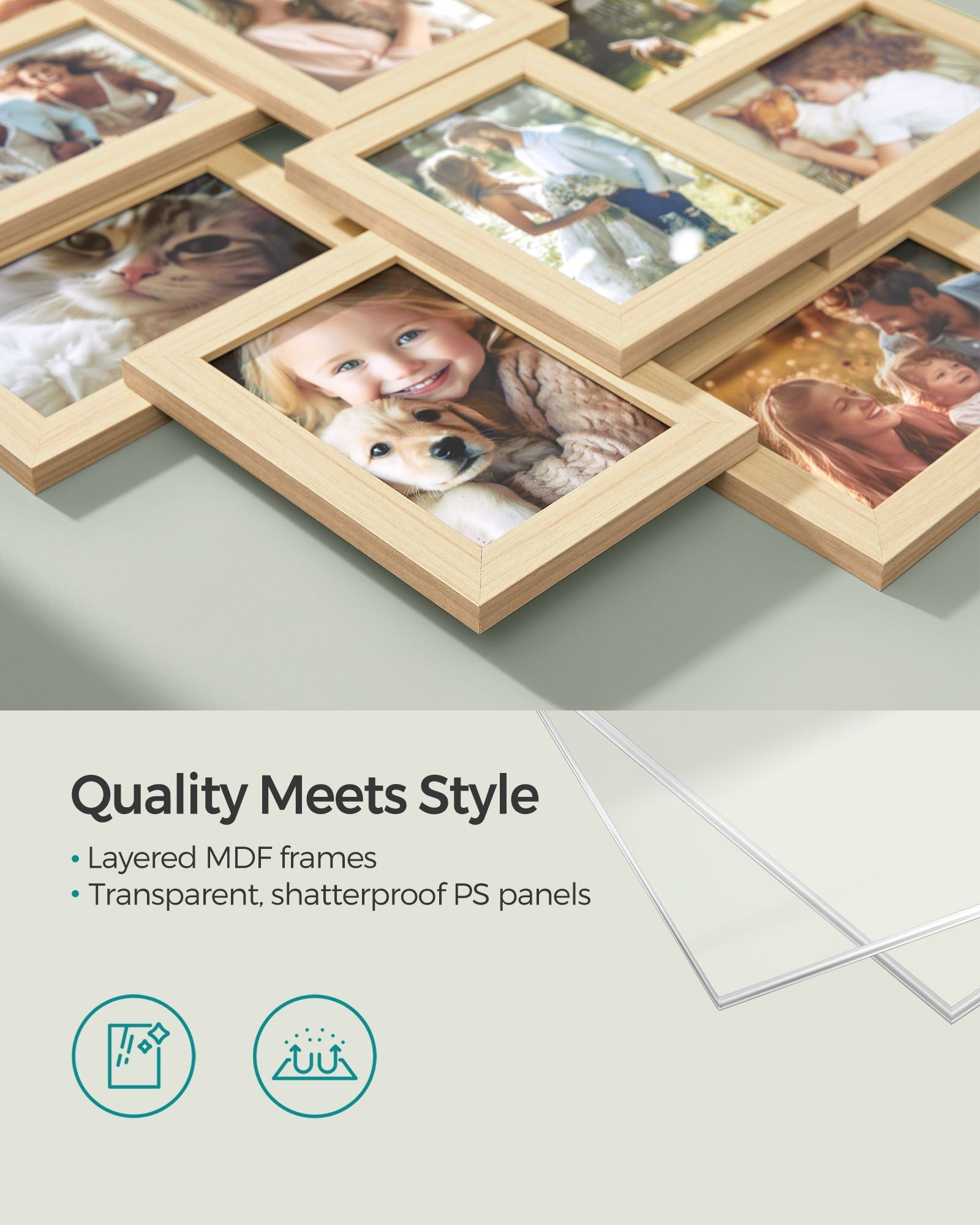 Photo Frame Collage – MDF – Natural Beige – Wall Mounted for 10 Photos (4x6)