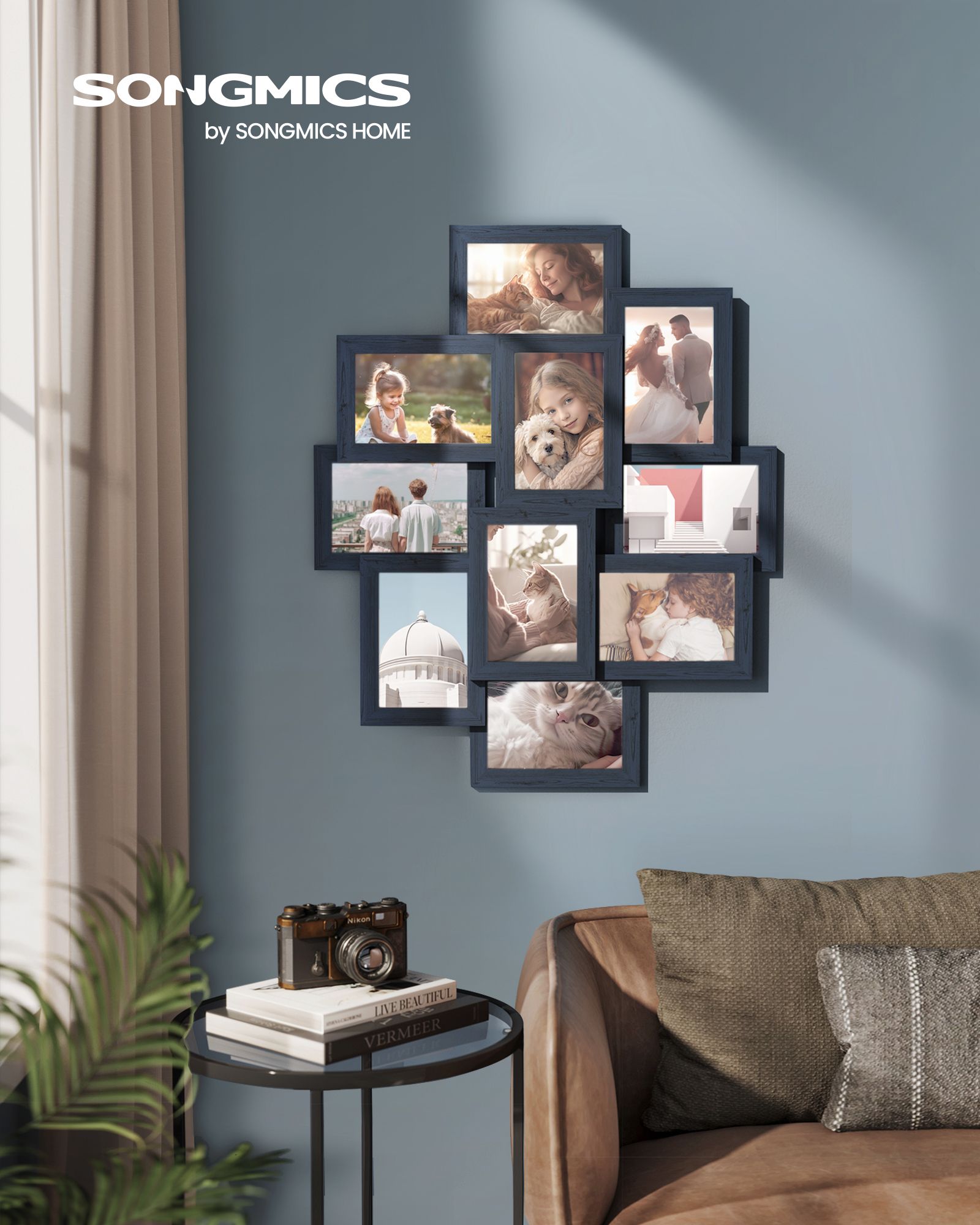 Photo Frame Collage – MDF – Navy Blue – 10-Window Gallery for 4x6 Photos