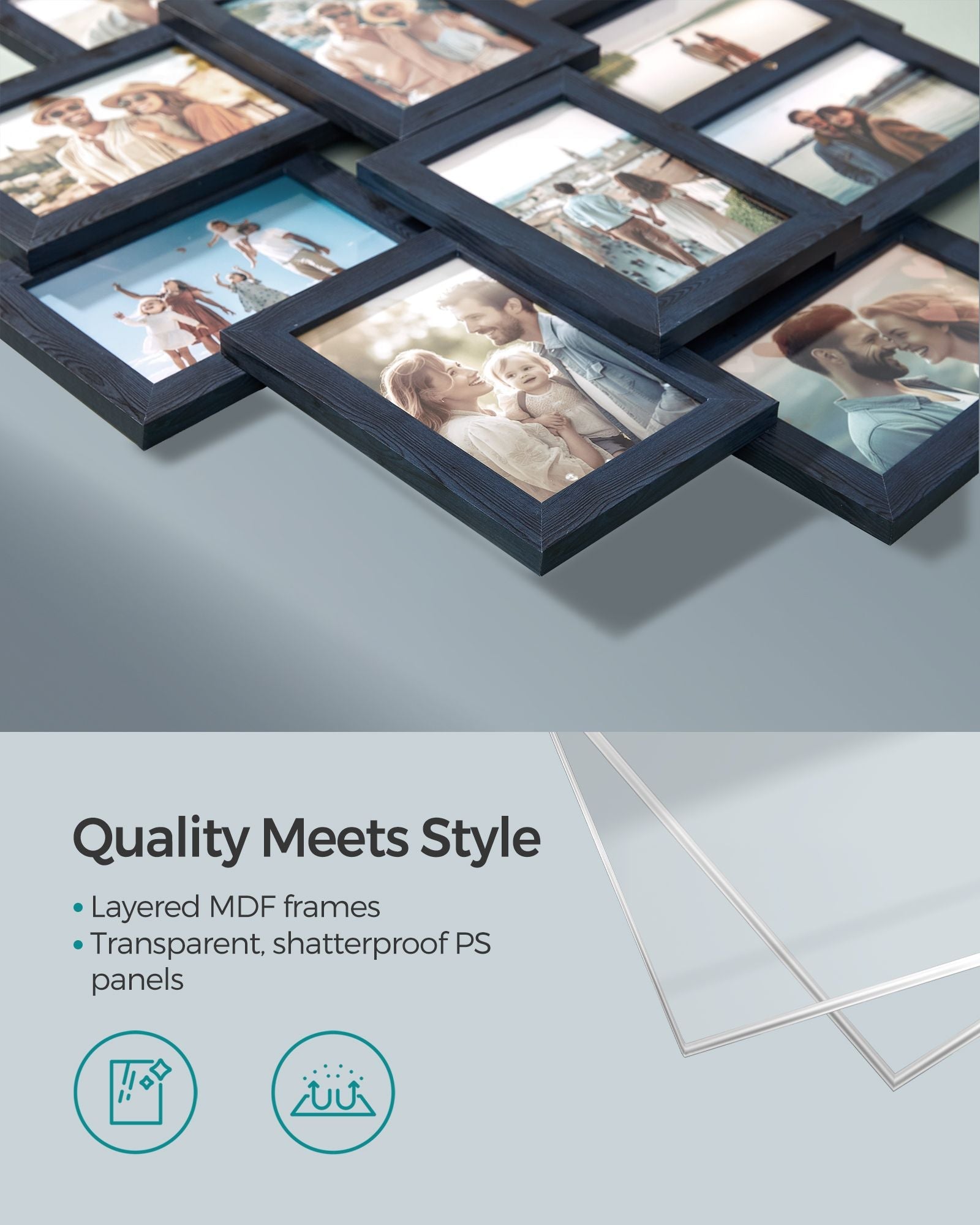 Photo Frame Collage – MDF – Navy Blue – 10-Window Gallery for 4x6 Photos