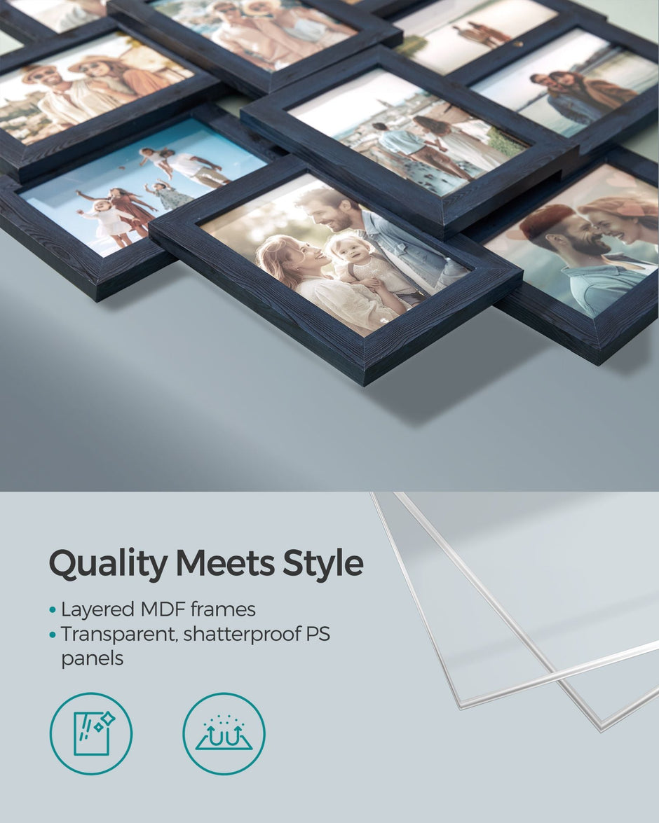 Photo Frame Collage – MDF – Navy Blue – 10-Window Gallery for 4x6 Photos
