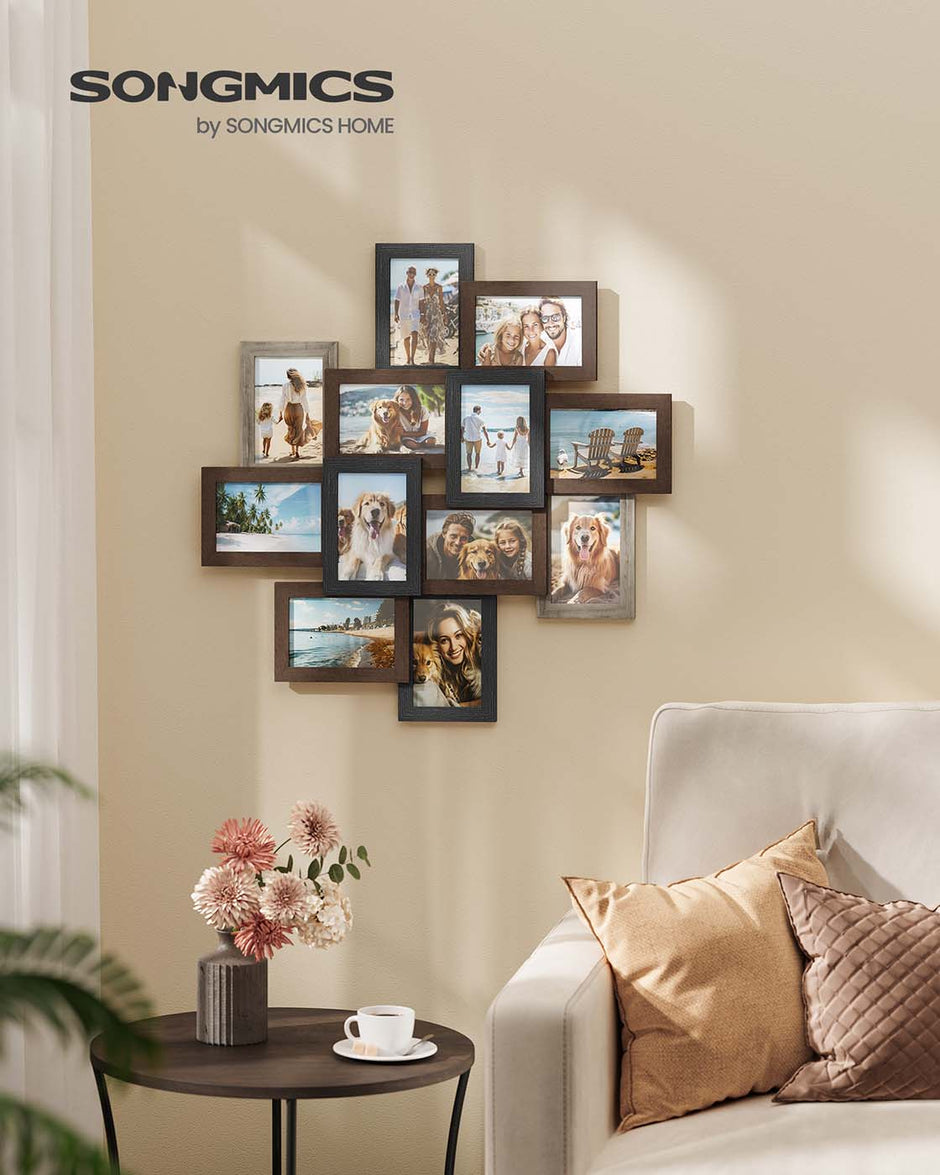 Picture Frame Collage – Clear Glass – Black – Holds 12 Photos