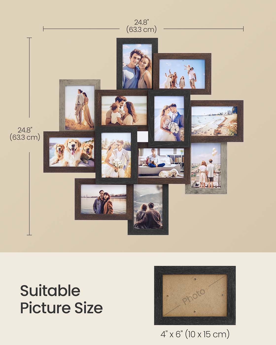 Picture Frame Collage – Clear Glass – Black – Holds 12 Photos