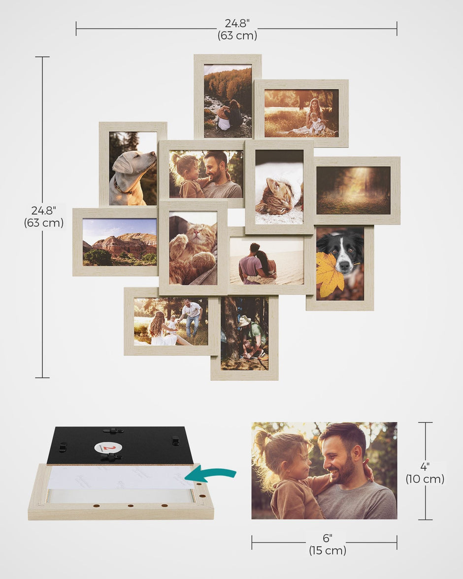 Picture Frame Collage – Clear Glass – Black – Holds 12 Photos