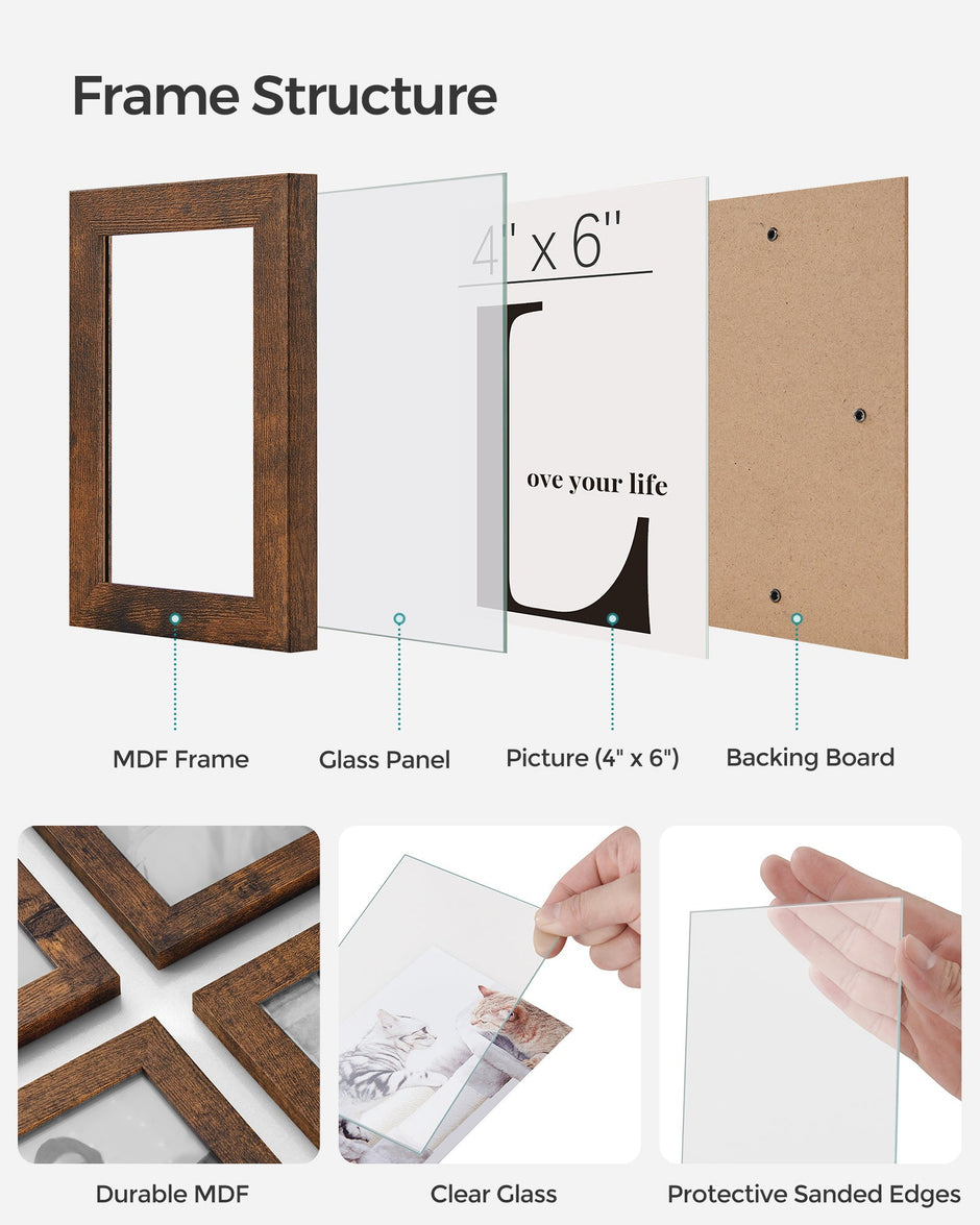 Wall Collage Picture Frames – Clear Glass – For 12 Photos – Assembly Required