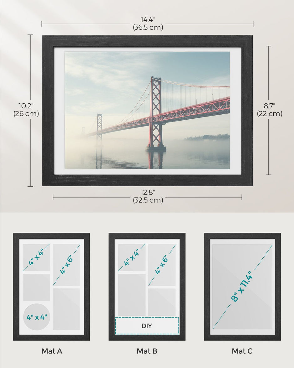 A4 Multi Photo Frame – Wood – Ash Black – Includes 3 Mats and Non-Trace Nails
