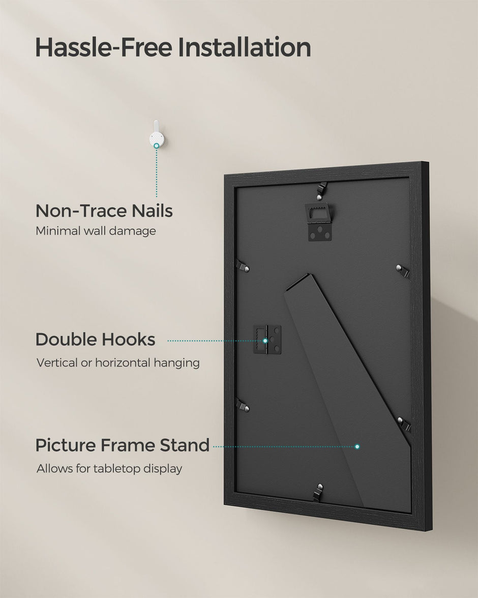 A4 Multi Photo Frame – Wood – Ash Black – Includes 3 Mats and Non-Trace Nails