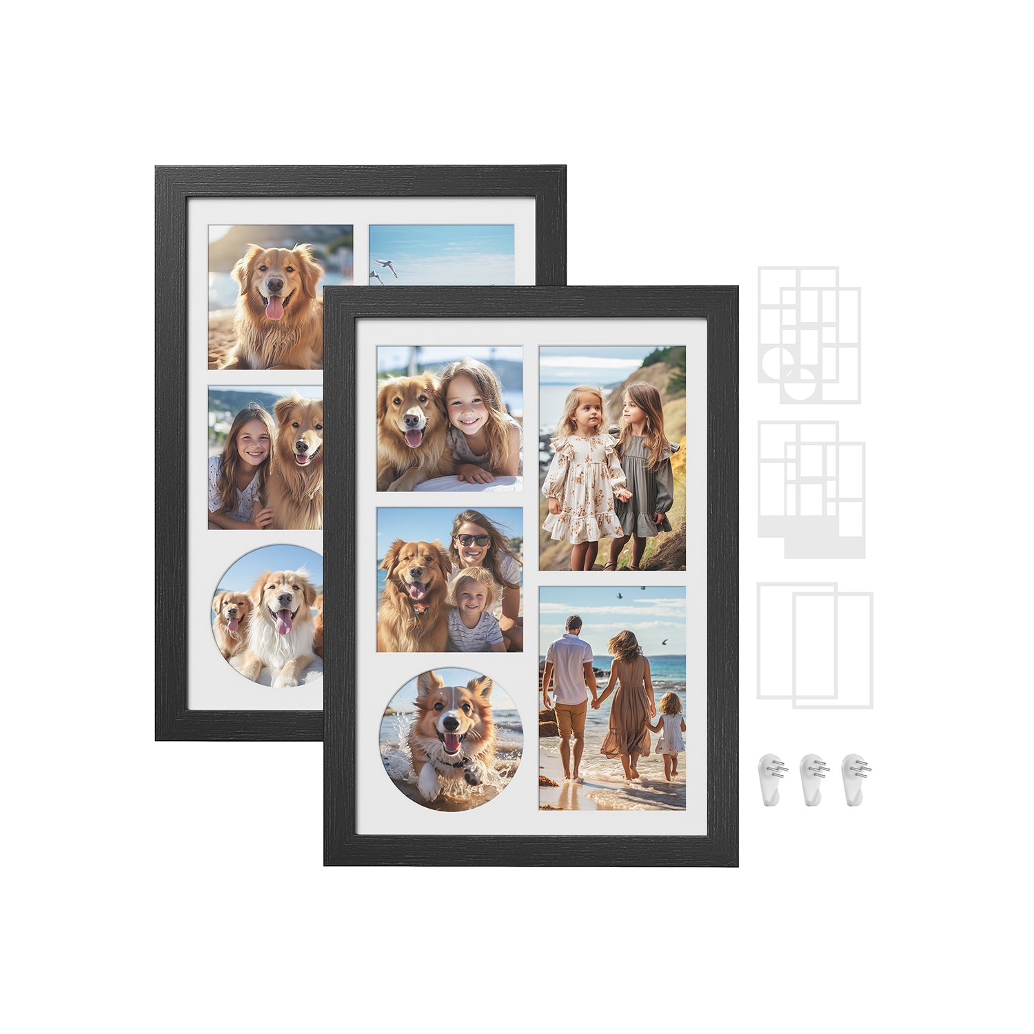 Set of 2 Collage Photo Frames – Wood – Ash Black – Includes 3 Mats for Multiple Photo Sizes