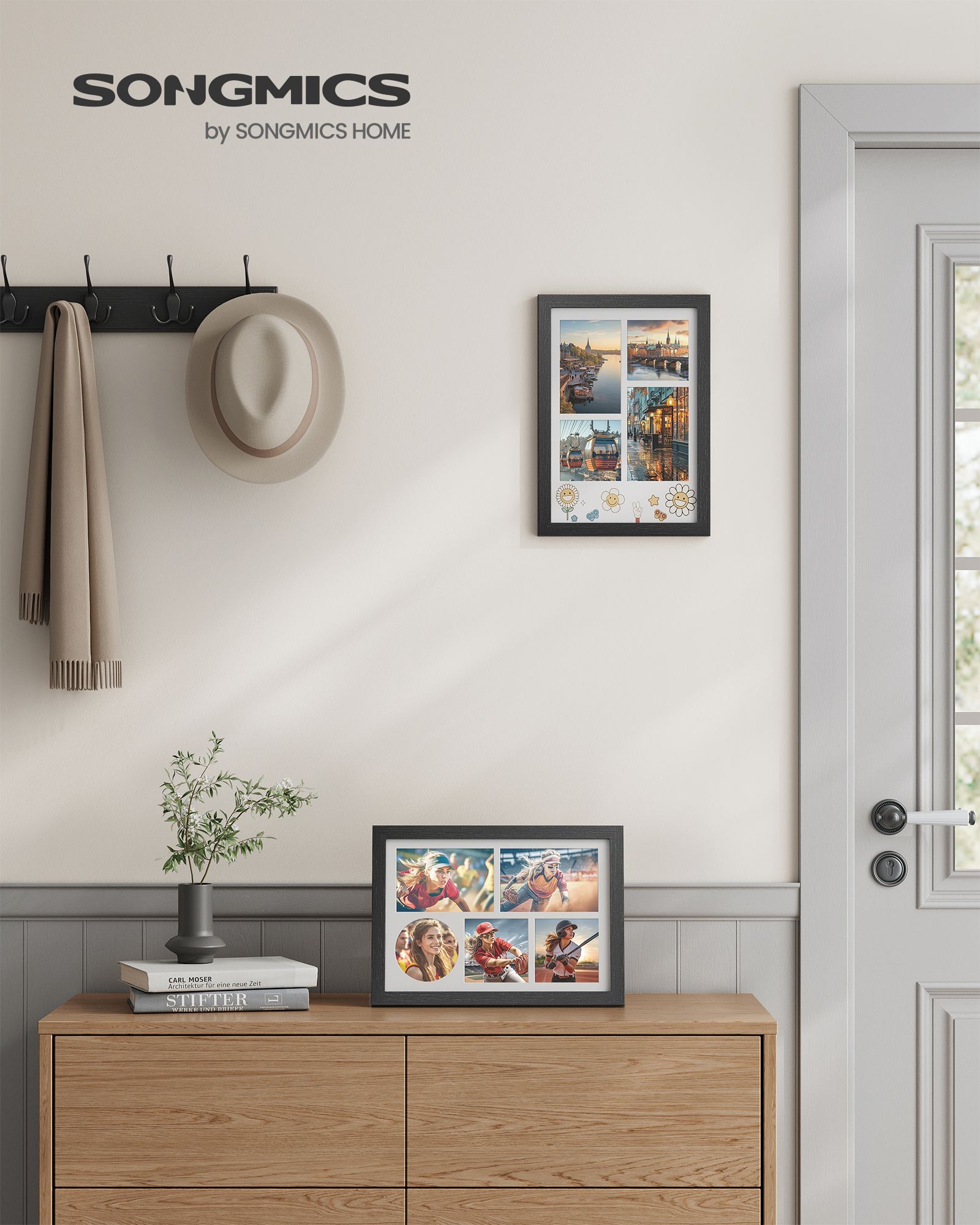 Set of 2 Collage Photo Frames – Wood – Ash Black – Includes 3 Mats for Multiple Photo Sizes