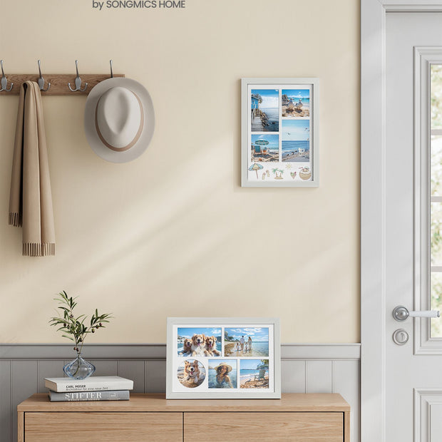 A4 Picture Frame – Wood – Rustic White – Multi Photo Collage with 3 Mats