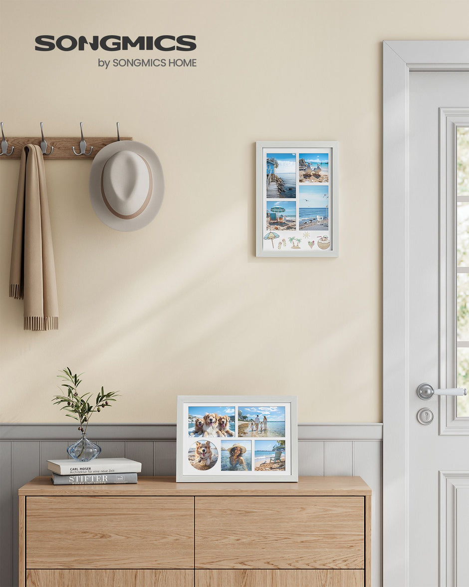Set of 2 Rustic White Photo Frames – Wood – Adjustable for A4, 4x6, or 4x4 Photos – Includes Mats and Non-Trace Nails