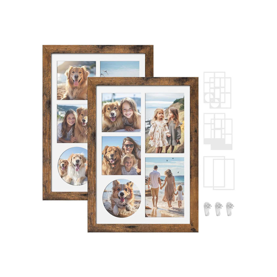 A4 Collage Picture Frame – Wood – Black – Includes 6 Mats and Shadow Box with Push Pins