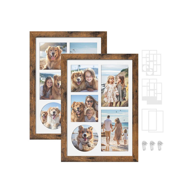 A4 Collage Picture Frame – Wood – Black – Includes 6 Mats and Shadow Box with Push Pins