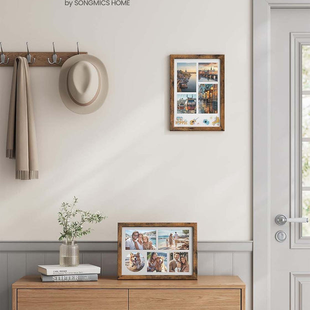 A4 Collage Picture Frame – Wood – Black – Includes 6 Mats and Shadow Box with Push Pins