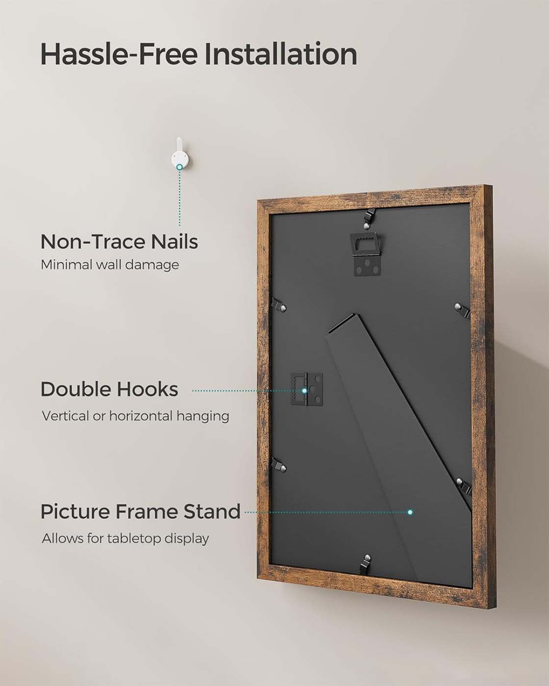 A4 Collage Picture Frame – Wood – Black – Includes 6 Mats and Shadow Box with Push Pins