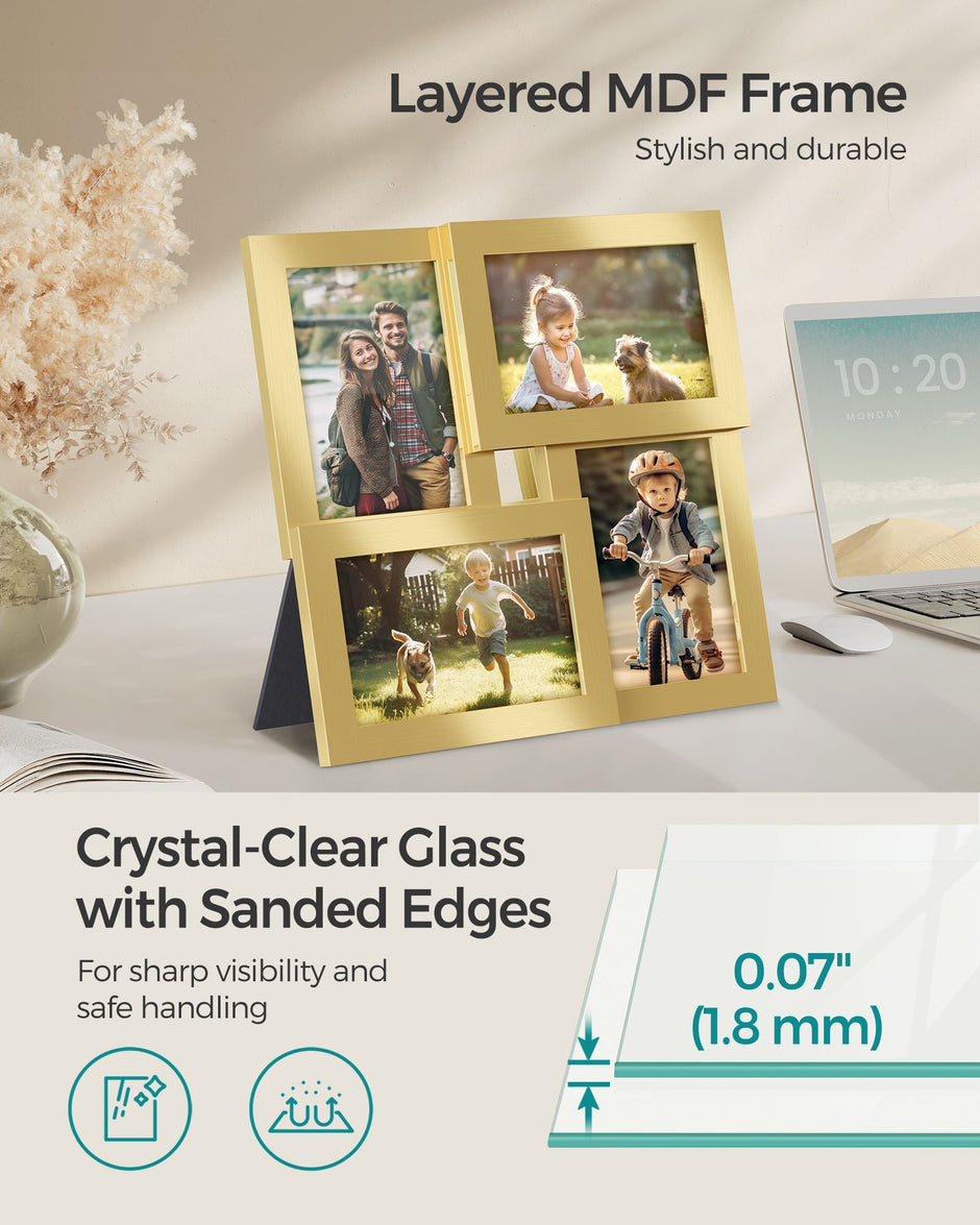 Photo Frame Collage – Wood – Pale Gold – 4-Window Design for 4x6 Photos
