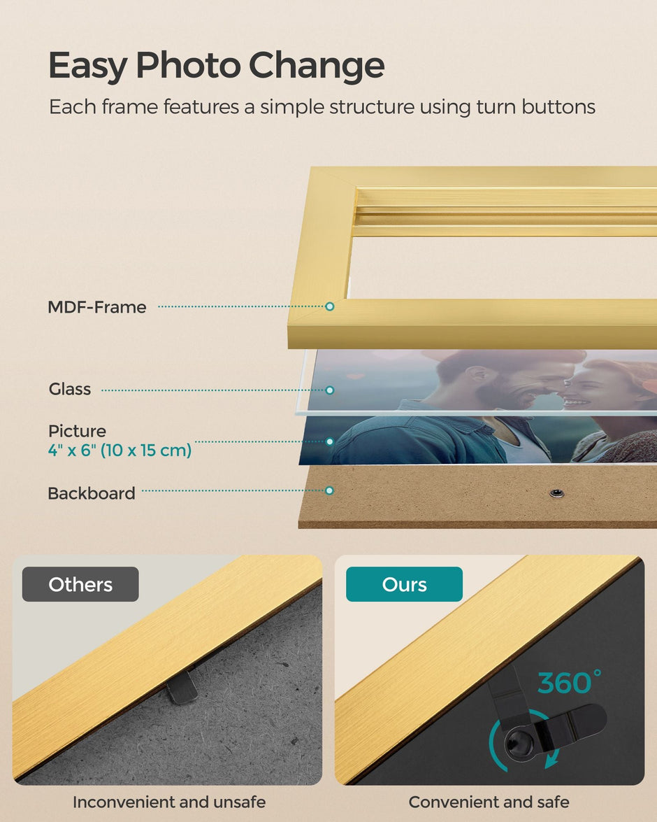 Photo Frame Collage – Wood – Pale Gold – 4-Window Design for 4x6 Photos