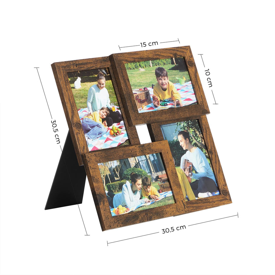 Collage Picture Frames – Wood Grain – Rustic Brown – Wall Mounted Display for 4x6 Photos