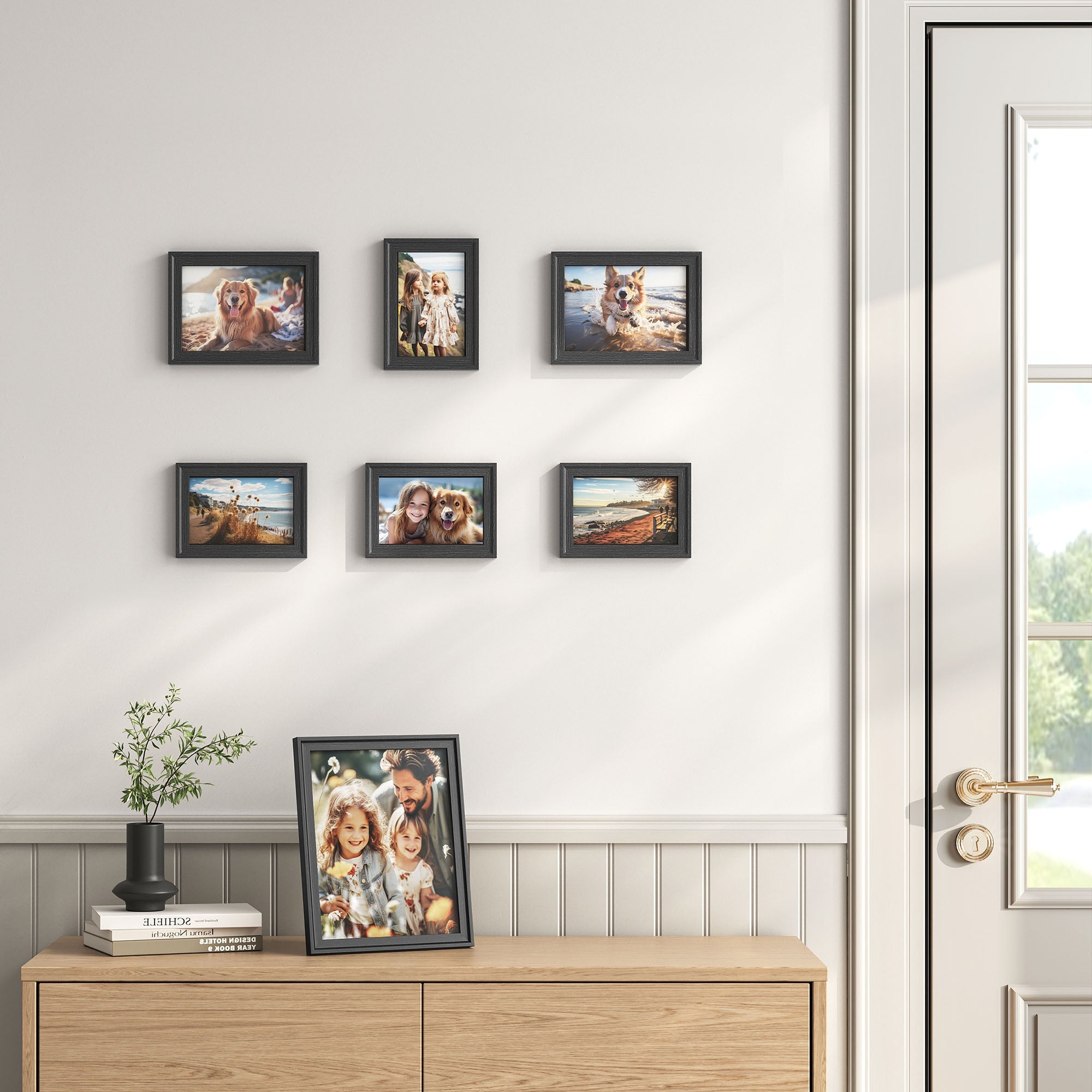 Set of 10 Picture Frames – MDF and Glass – Ash Black – Hanging or Tabletop Display with Non-Trace Nails
