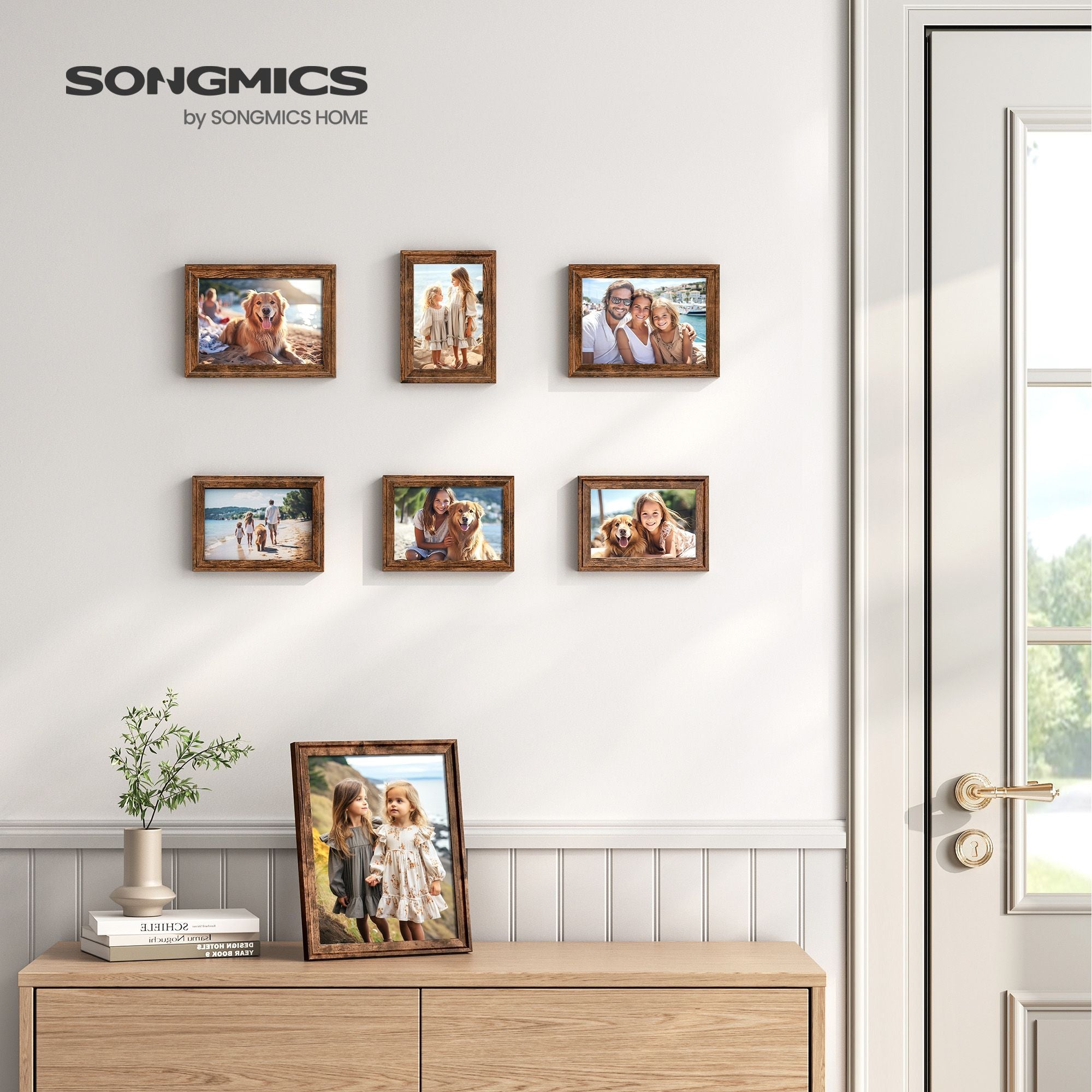 Picture Frame Set – MDF and Glass – Rustic Brown – Includes 10 Frames with Mats for Versatile Display
