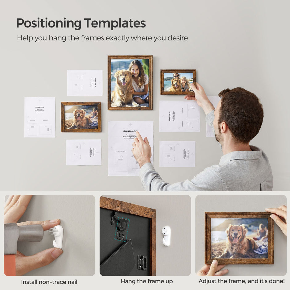 Picture Frame Set – MDF and Glass – Rustic Brown – Includes 10 Frames with Mats for Versatile Display