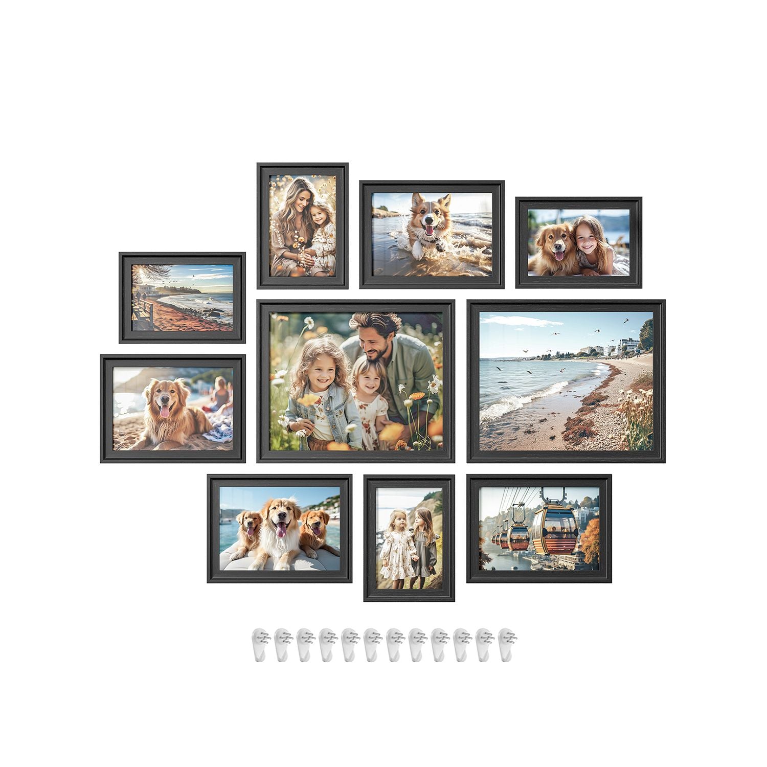 Picture Frames Set – MDF and Glass – Various Sizes – Includes 16 Mats and 12 Non-Trace Nails