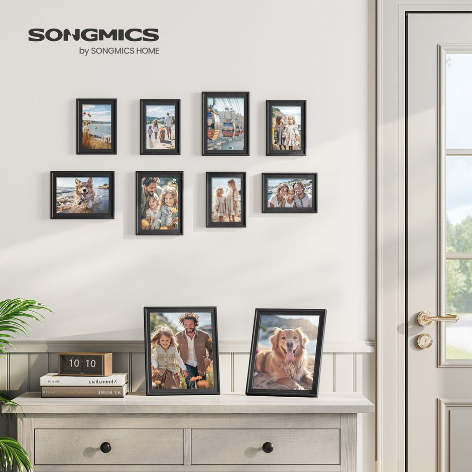 Picture Frames Set – MDF and Glass – Various Sizes – Includes 16 Mats and 12 Non-Trace Nails