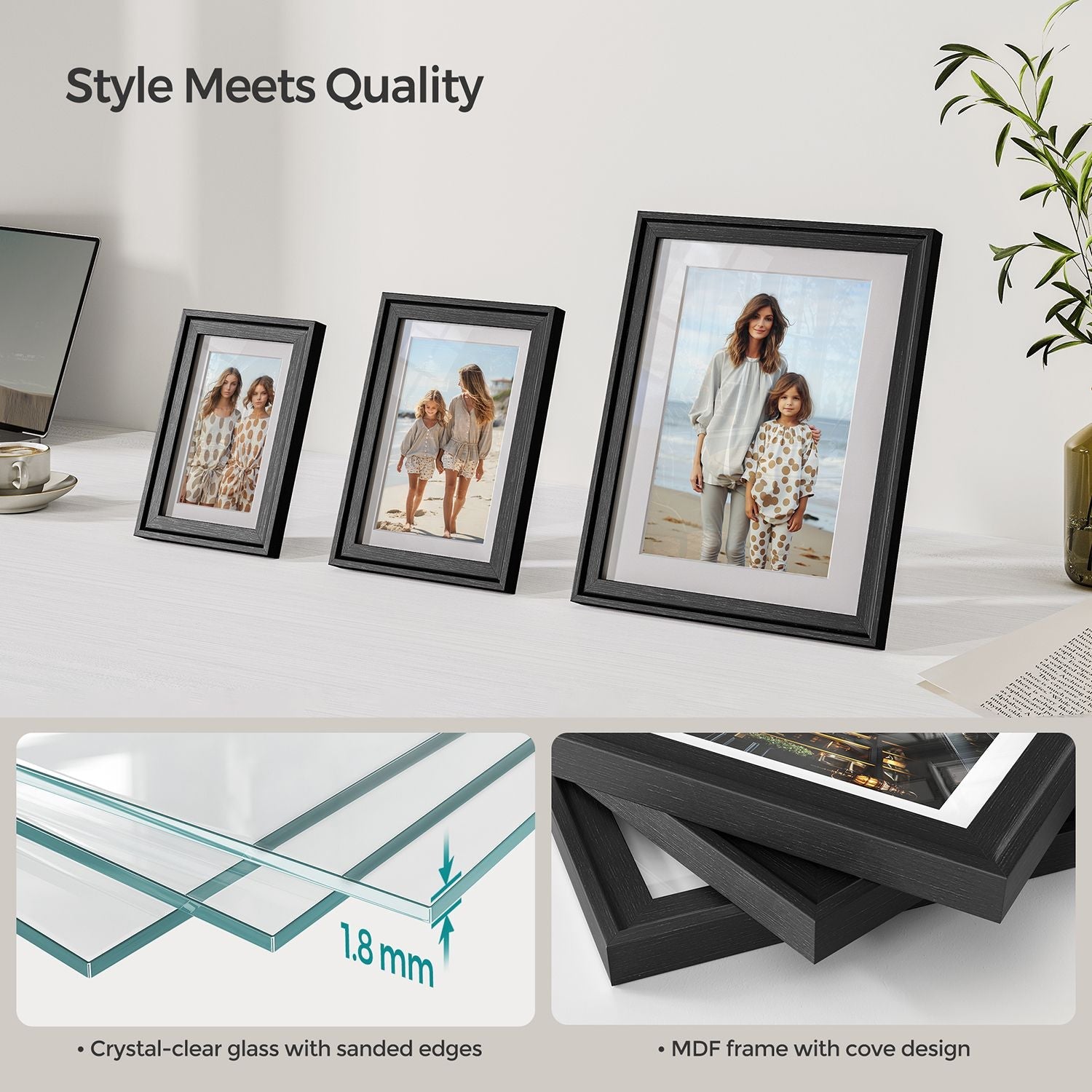 Picture Frames Set – MDF and Glass – Various Sizes – Includes 16 Mats and 12 Non-Trace Nails