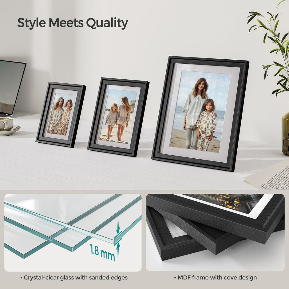 Picture Frames Set – MDF and Glass – Various Sizes – Includes 16 Mats and 12 Non-Trace Nails
