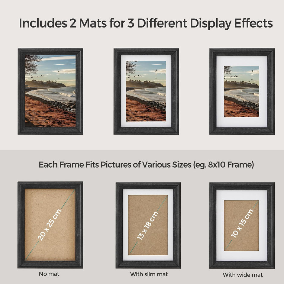 Picture Frames Set – MDF and Glass – Various Sizes – Includes 16 Mats and 12 Non-Trace Nails