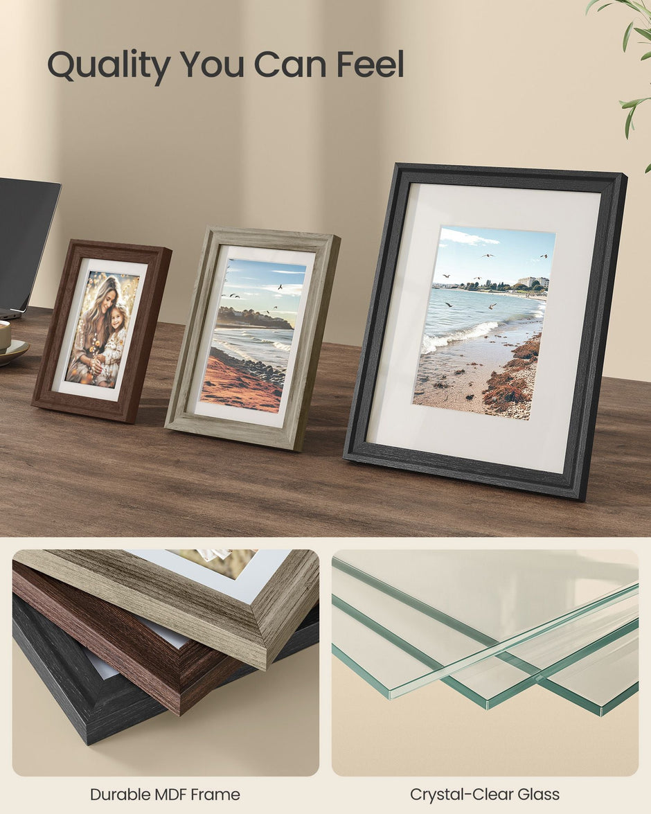 Picture Frame Set – MDF and Glass – Multi-Color – Includes 16 Mats and 12 Non-Trace Nails for Versatile Display
