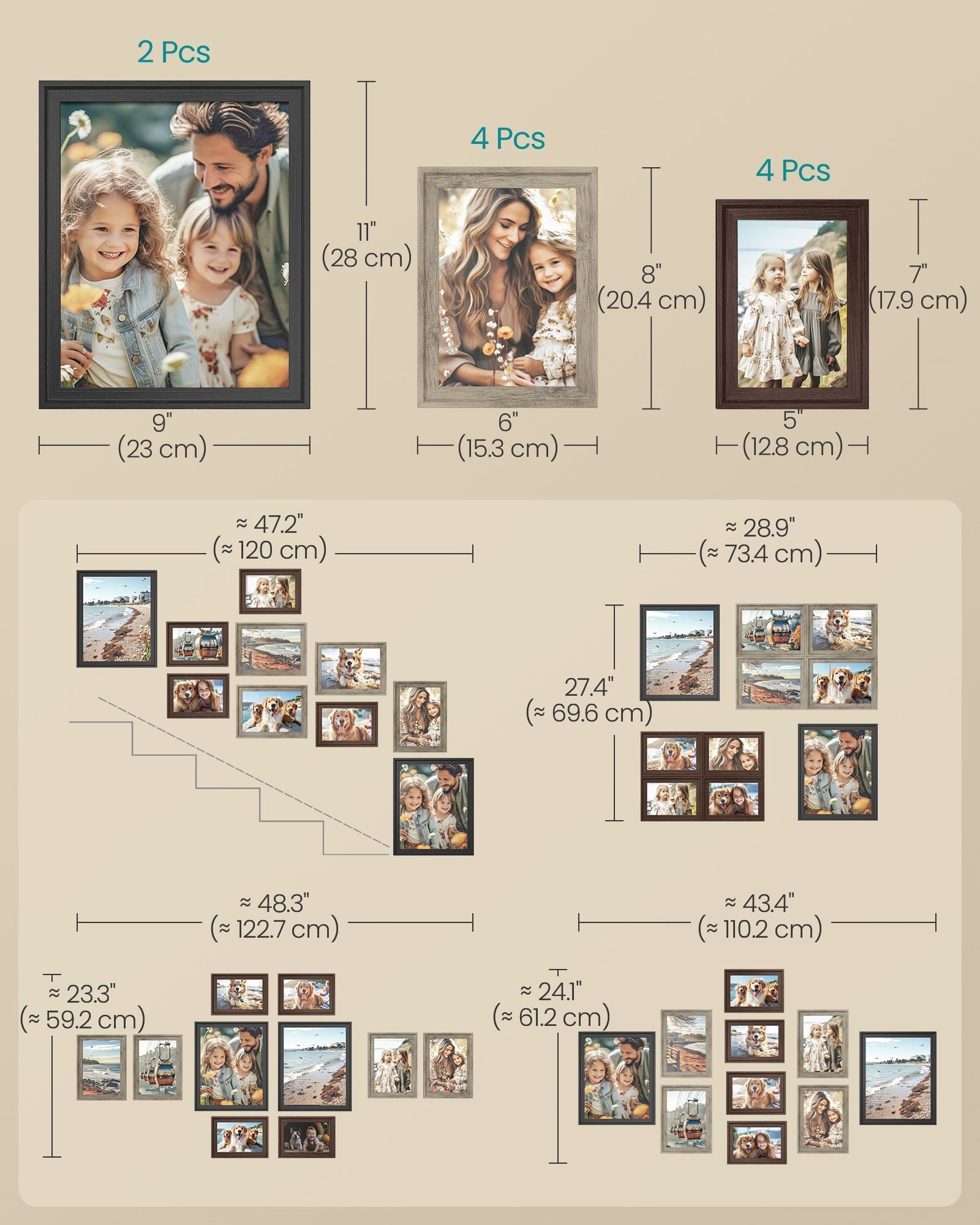 Picture Frame Set – MDF and Glass – Multi-Color – Includes 16 Mats and 12 Non-Trace Nails for Versatile Display