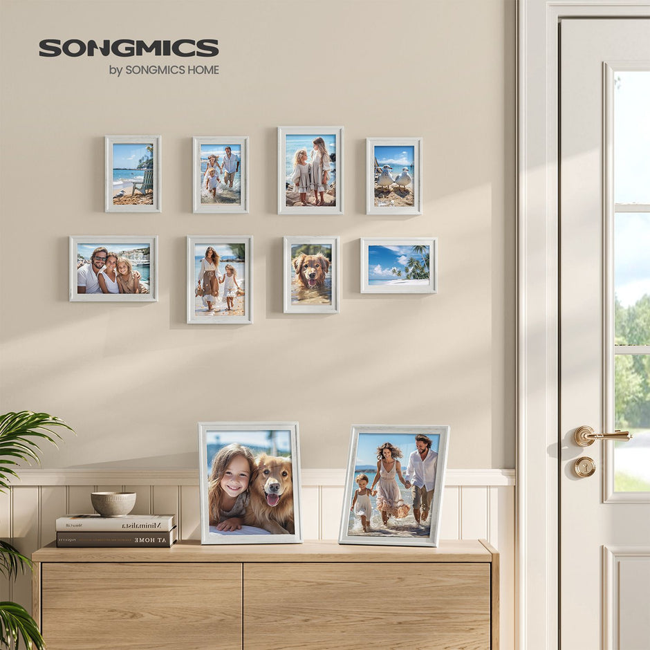 Picture Frames Set – MDF and Glass – Various Sizes – Includes 16 Mats and 12 Non-Trace Nails