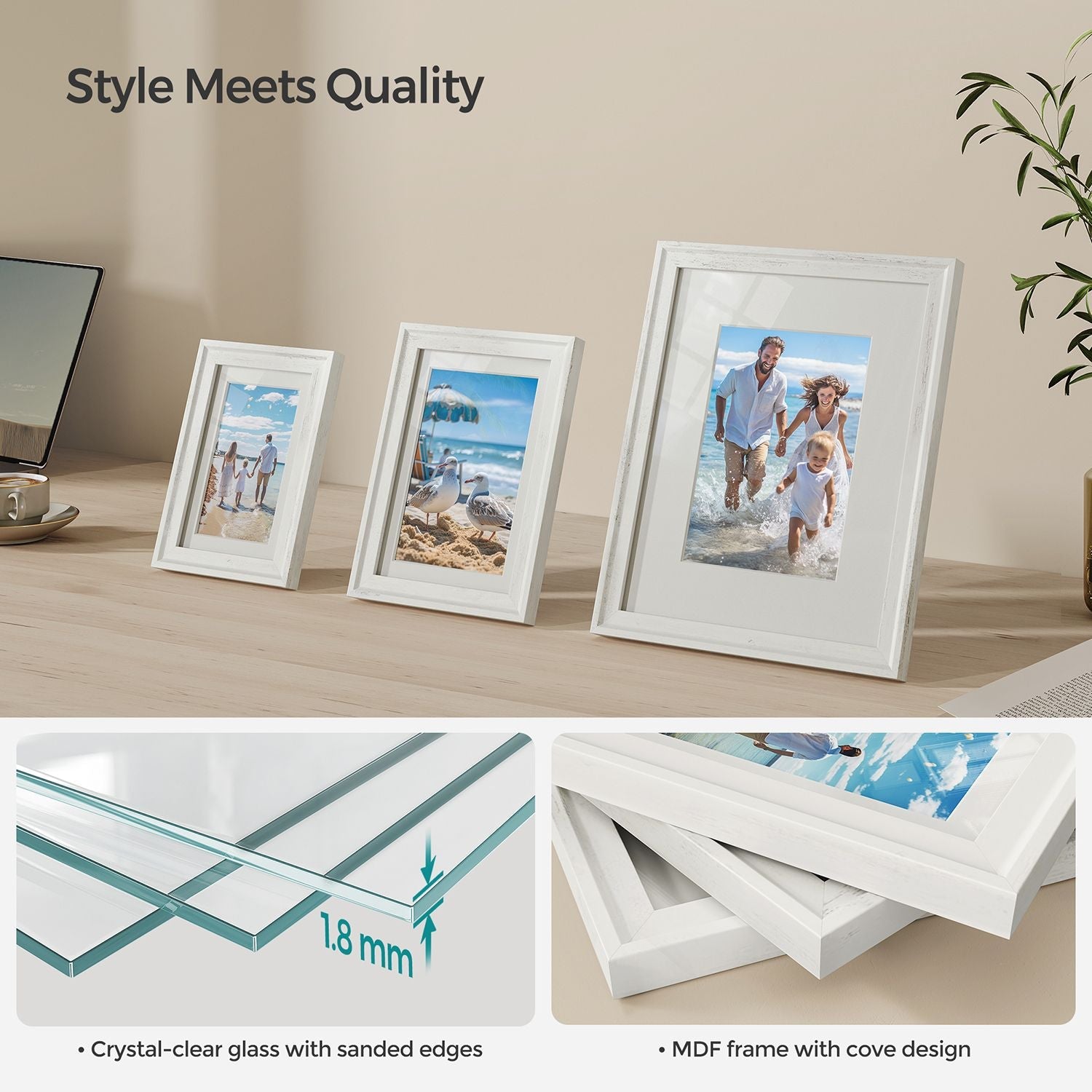 Picture Frames Set – MDF and Glass – Various Sizes – Includes 16 Mats and 12 Non-Trace Nails
