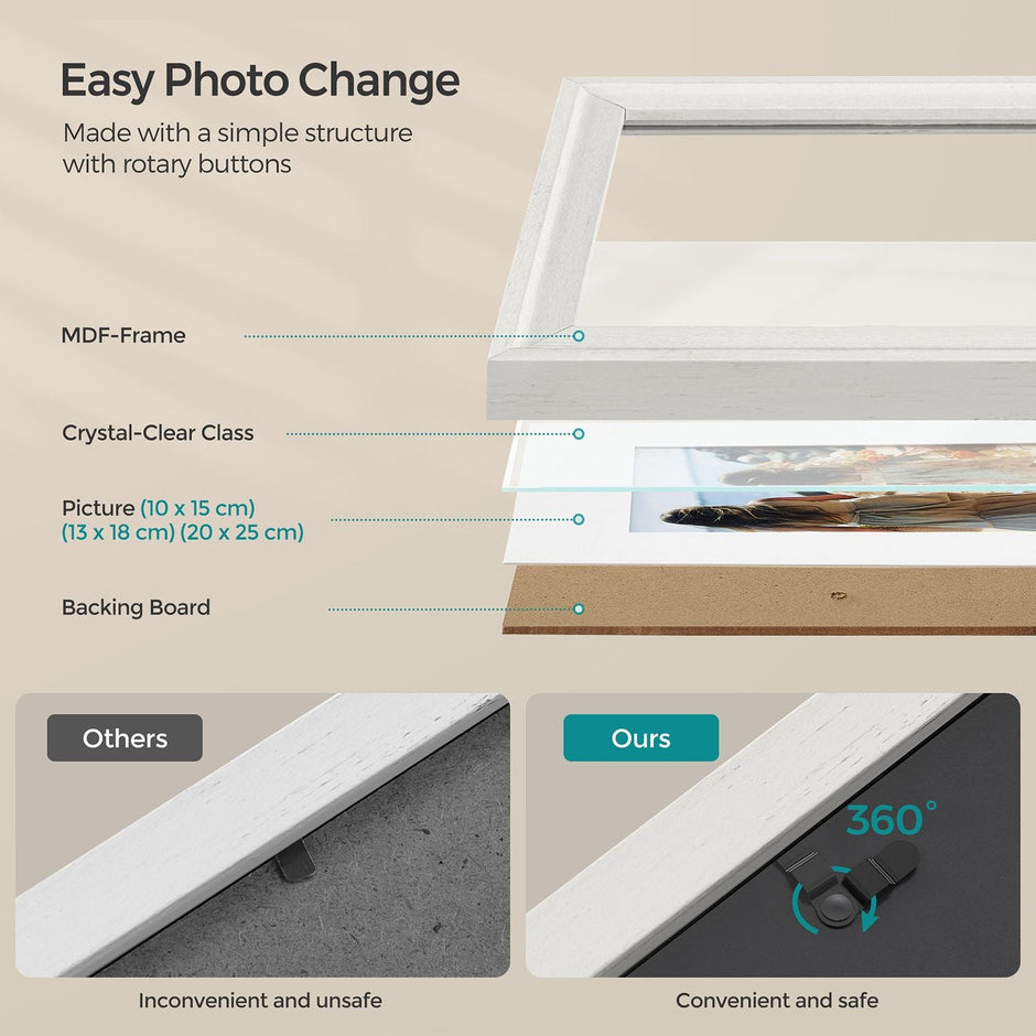 Picture Frames Set – MDF and Glass – Various Sizes – Includes 16 Mats and 12 Non-Trace Nails