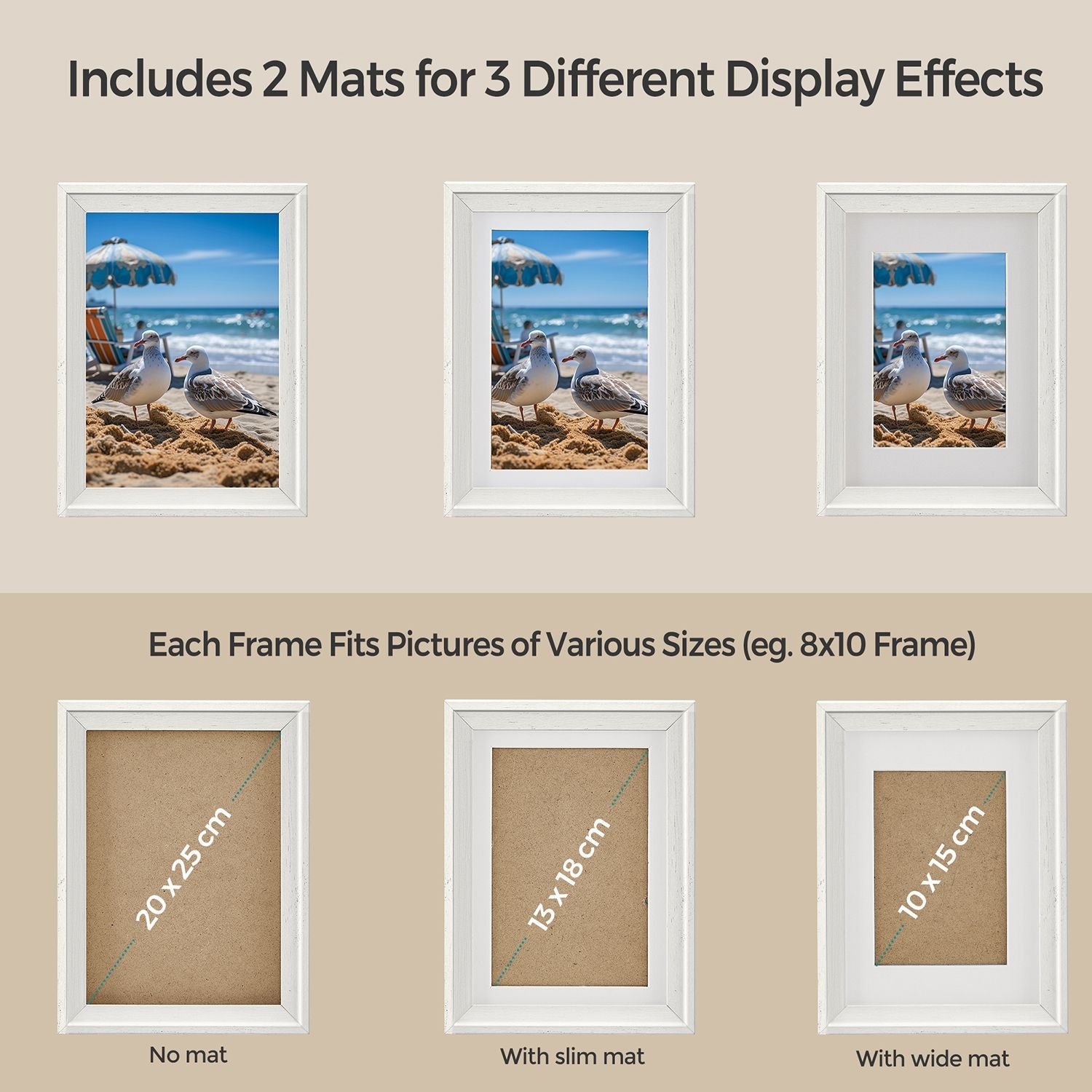 Picture Frames Set – MDF and Glass – Various Sizes – Includes 16 Mats and 12 Non-Trace Nails